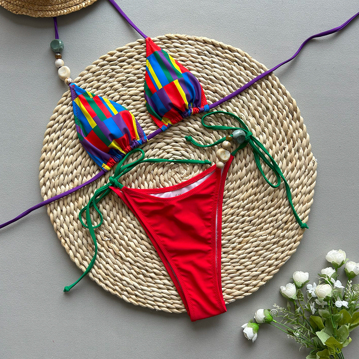 Ensemble bikini femme berg-feldt avec culotte échancrée et perles