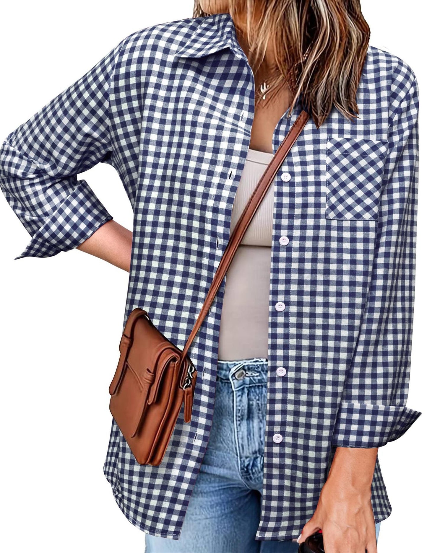 Women's Gingham Check Button-Down Shirt by berg-feldt