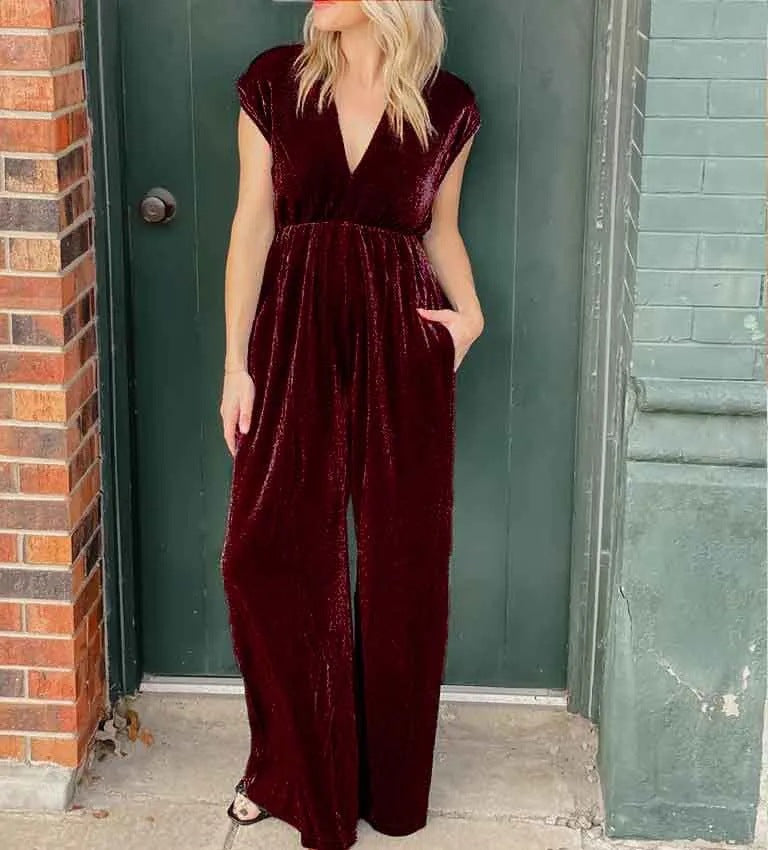 Weitbeiniger Damen Jumpsuit mit V-Ausschnitt in Relaxed Fit von berg-feldt