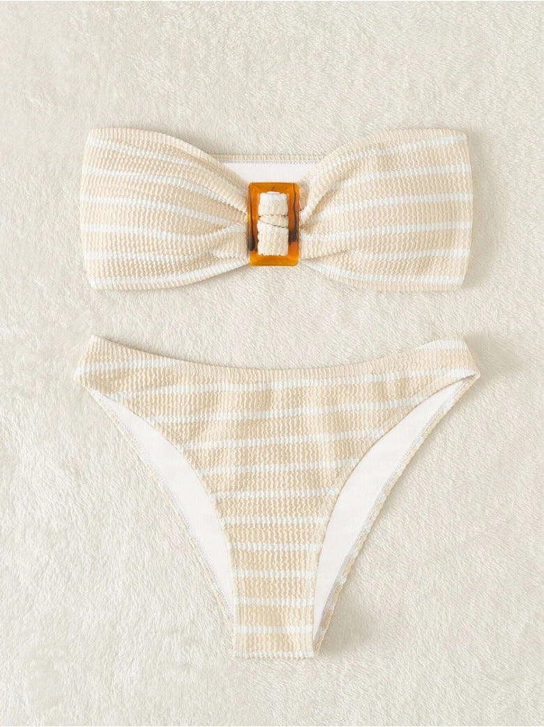 Wickel-Bikini Damen Streifen Bandeau Set mit Schnallenverschluss berg-feldt