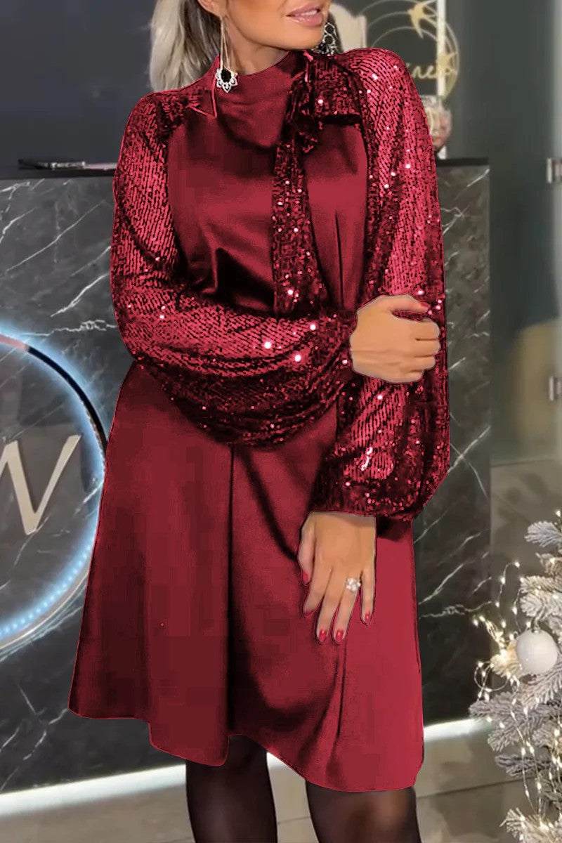 Damen Elegantes Kleid mit glitzernden Ärmeln und festlichem Kragen Berg-Feldt