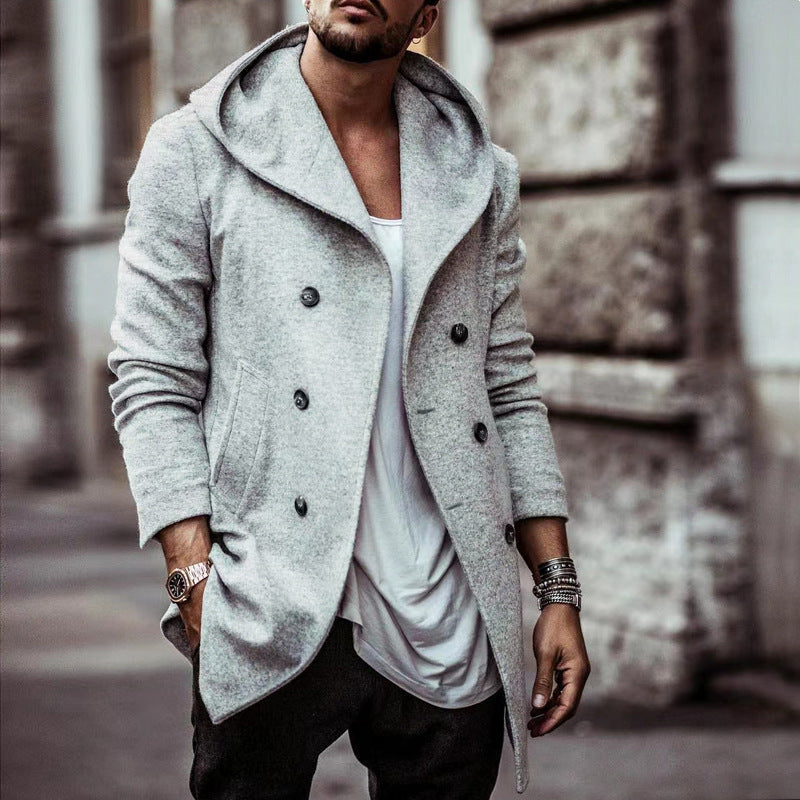 Manteau à capuche élégant pour homme à double boutonnage et col large Berg-Feldt
