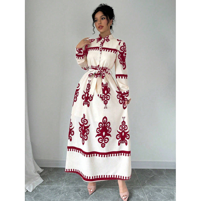 Elegantes Midikleid mit langem Arm, Druck und Bindegürtel von berg-feldt
