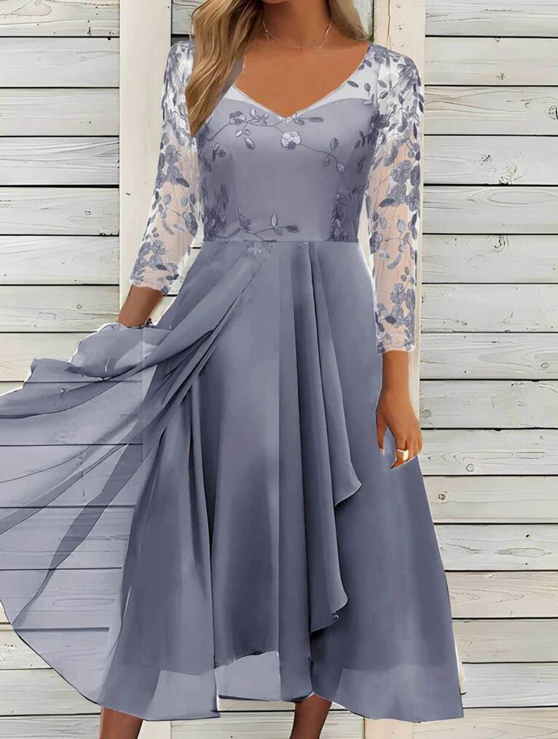 Asymmetrisches Abendkleid für Damen mit floralen Spitzenärmeln von berg-feldt