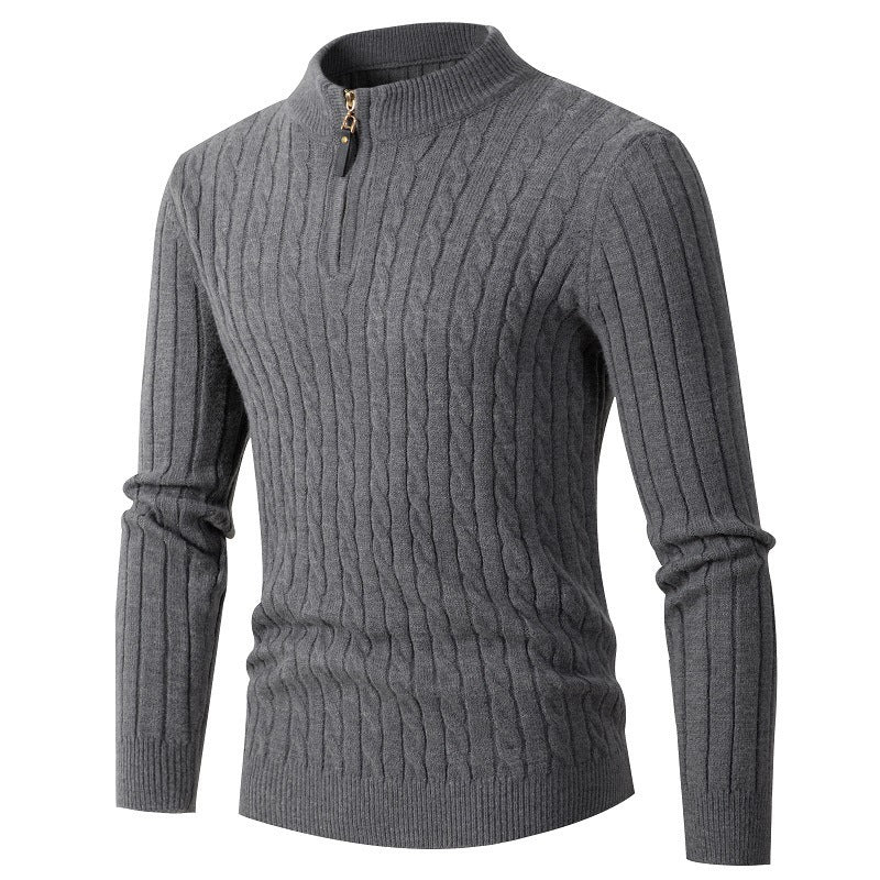 Herren Strickpullover mit modernem Zopfmuster und Kragenreißverschluss Berg-Feldt