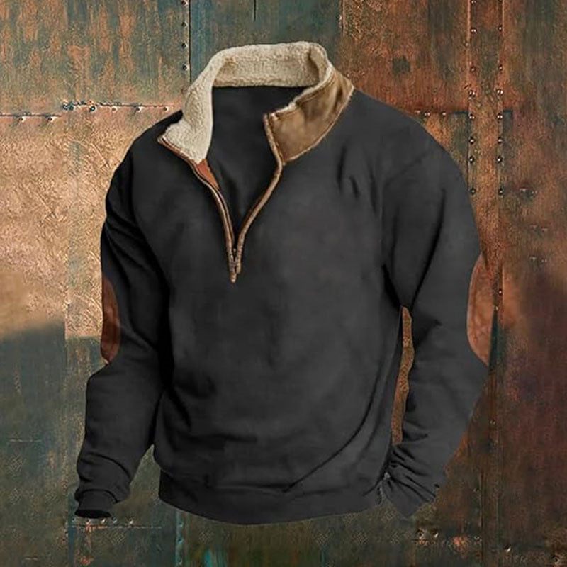 Herren Fleece-Pullover mit hohem Kragen und robusten applikationen Berg-Feldt