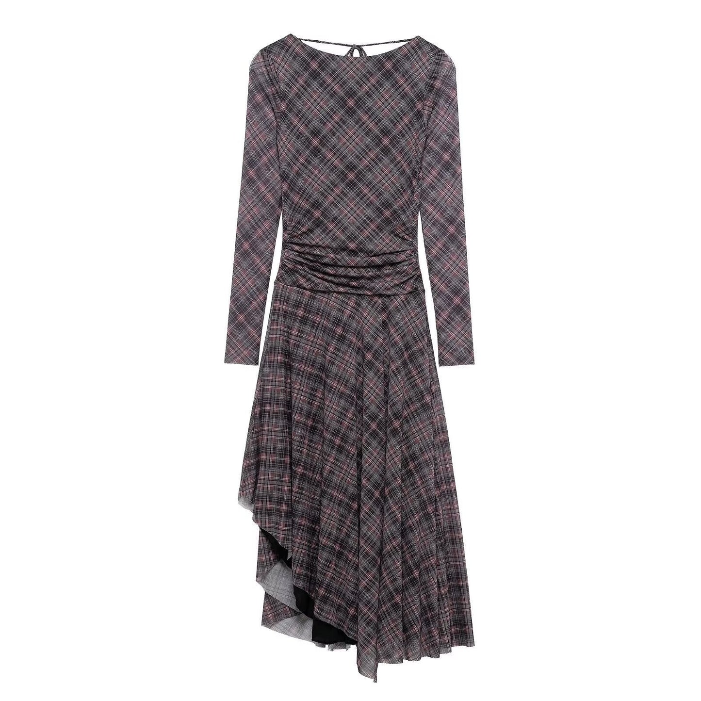 Asymmetrisches Midi-Kleid mit Karomuster und langen Ärmeln von berg-feldt