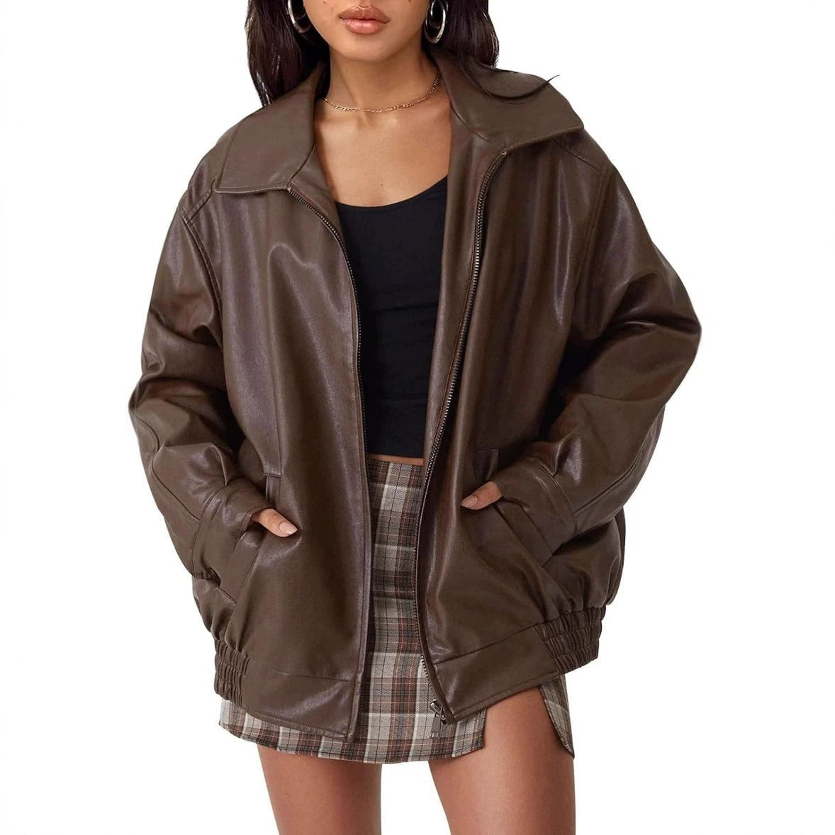 Veste Berg-Feldt pour femmes en similicuir, coupe ample et tendance