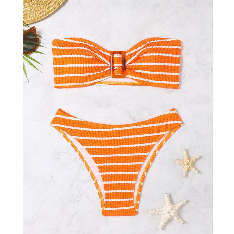 Wickel-Bikini Damen Streifen Bandeau Set mit Schnallenverschluss berg-feldt