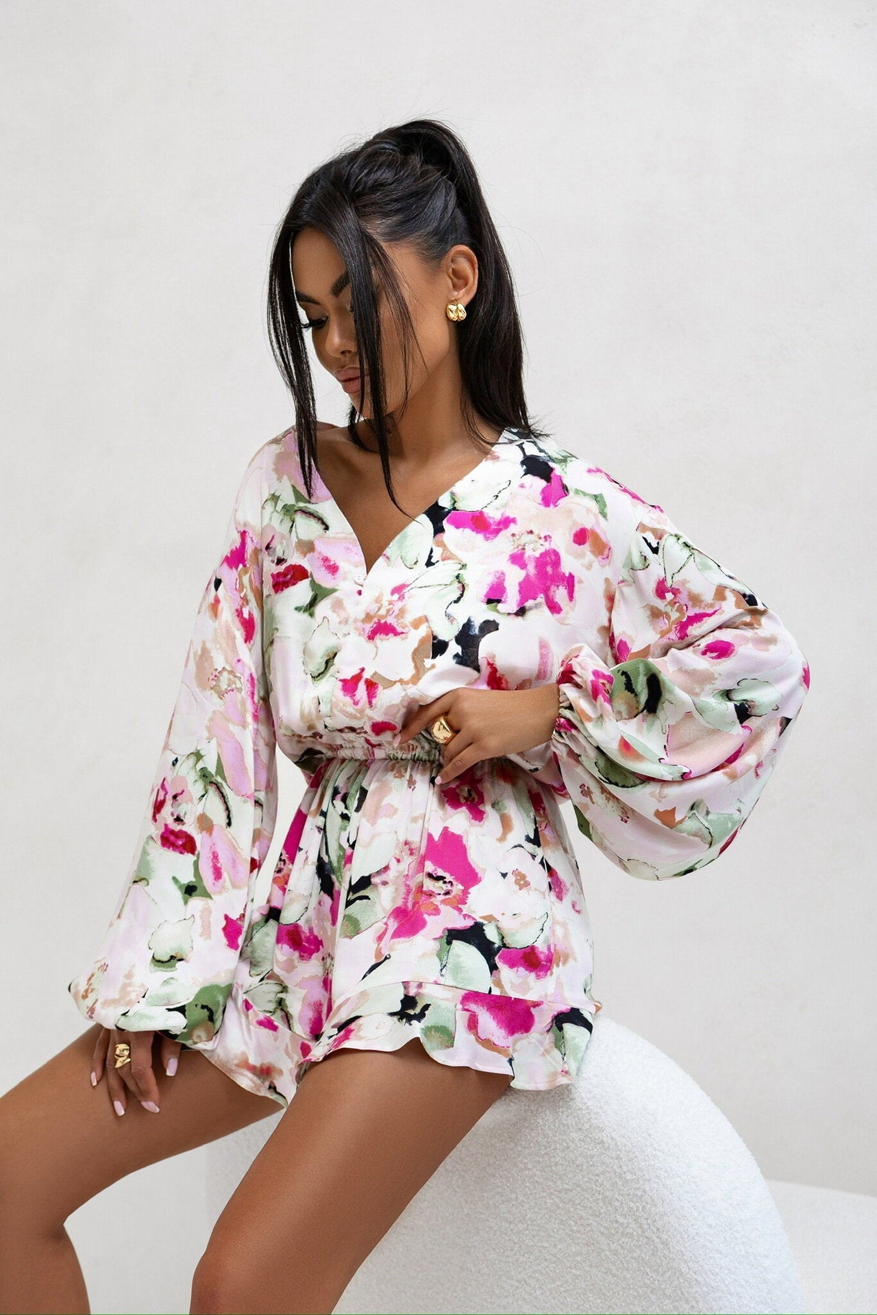Wickelkleid für Damen mit floralem Print und weitem Ärmel von berg-feldt