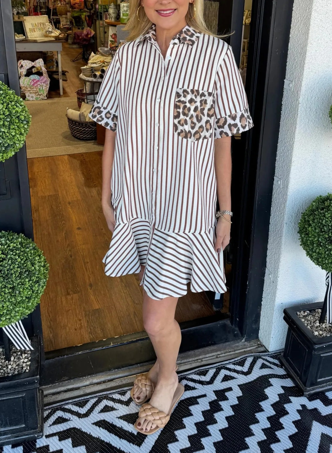 Robe Berg-Feldt pour femmes : Robe chemise à imprimé animalier et rayures