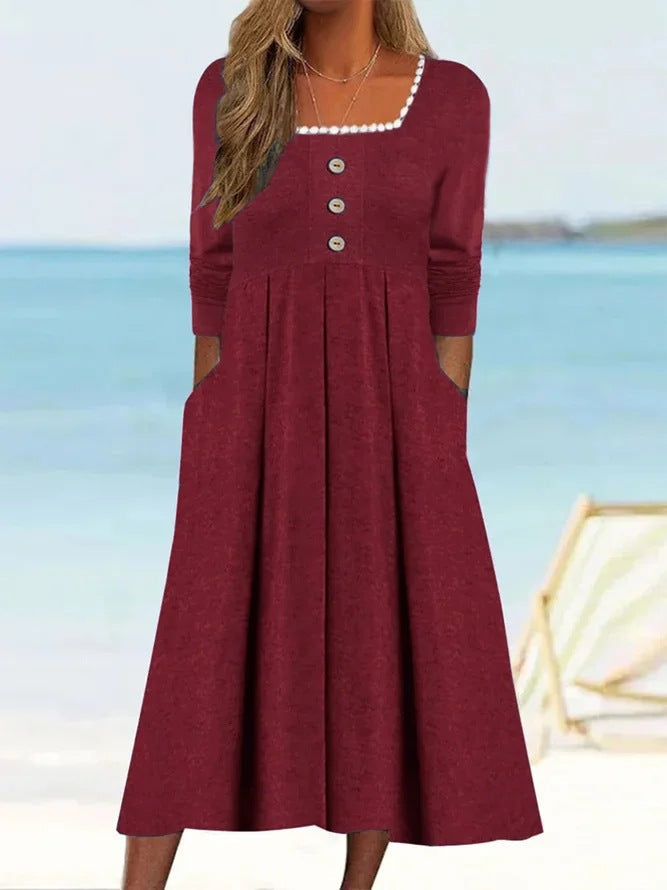 Wickelkleid für Damen mit Knöpfen, quadratischem Ausschnitt und Taschen von berg-feldt