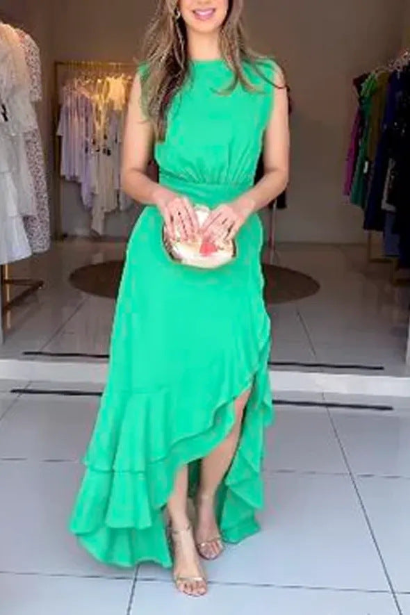 Asymmetrisches Maxikleid mit hohem Schlitz und Rüschen-Saum von berg-feldt