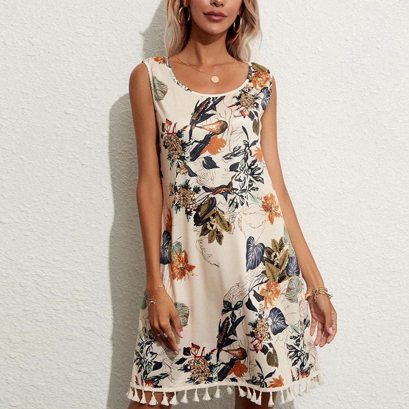 Blumenkleid mit Fransen für Damen