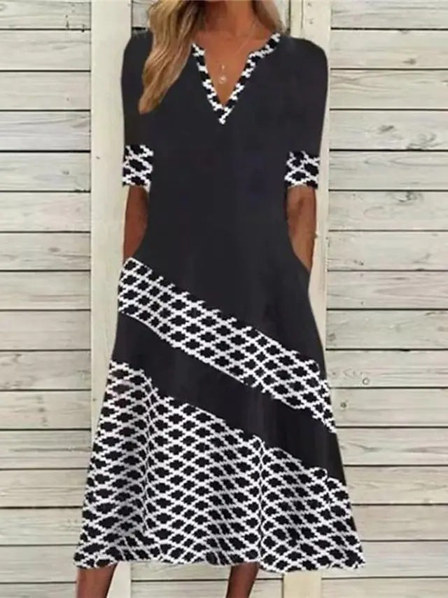A-Linie Kleid für Damen mit geometrischem Muster und Seitentaschen von berg-feldt