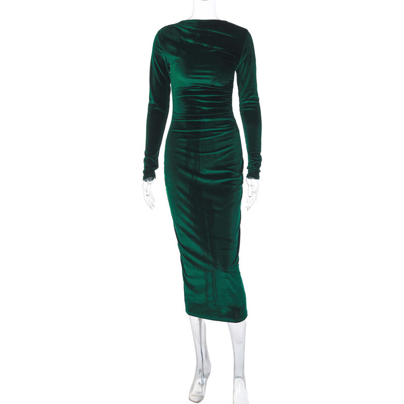 Robe midi drapée près du corps en satin à manches longues, de berg-feldt