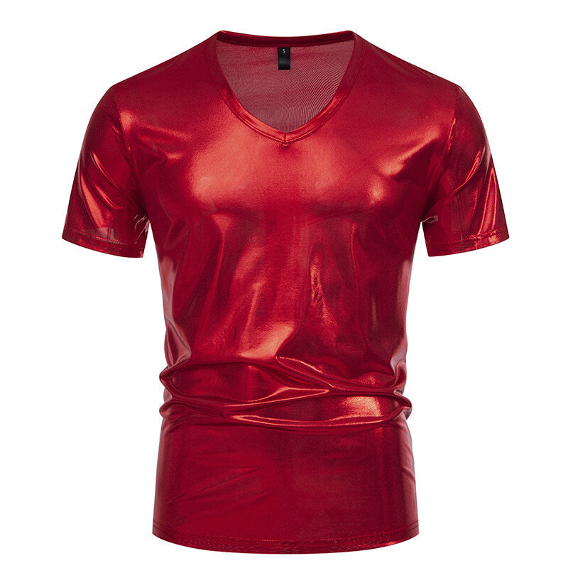 Herren V-Ausschnitt T-Shirt aus glänzendem Material mit persönlichem Stil Berg-Feldt
