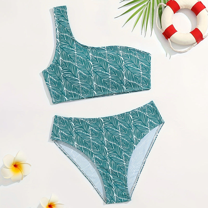 Asymmetrischer Damen-Bikini mit Palmblatt-Print von berg-feldt