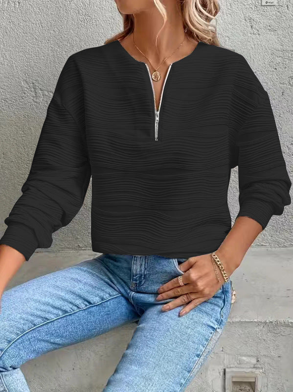 Sweat-shirt moderne pour femme avec demi-fermeture éclair et motif texturé Berg-Feldt