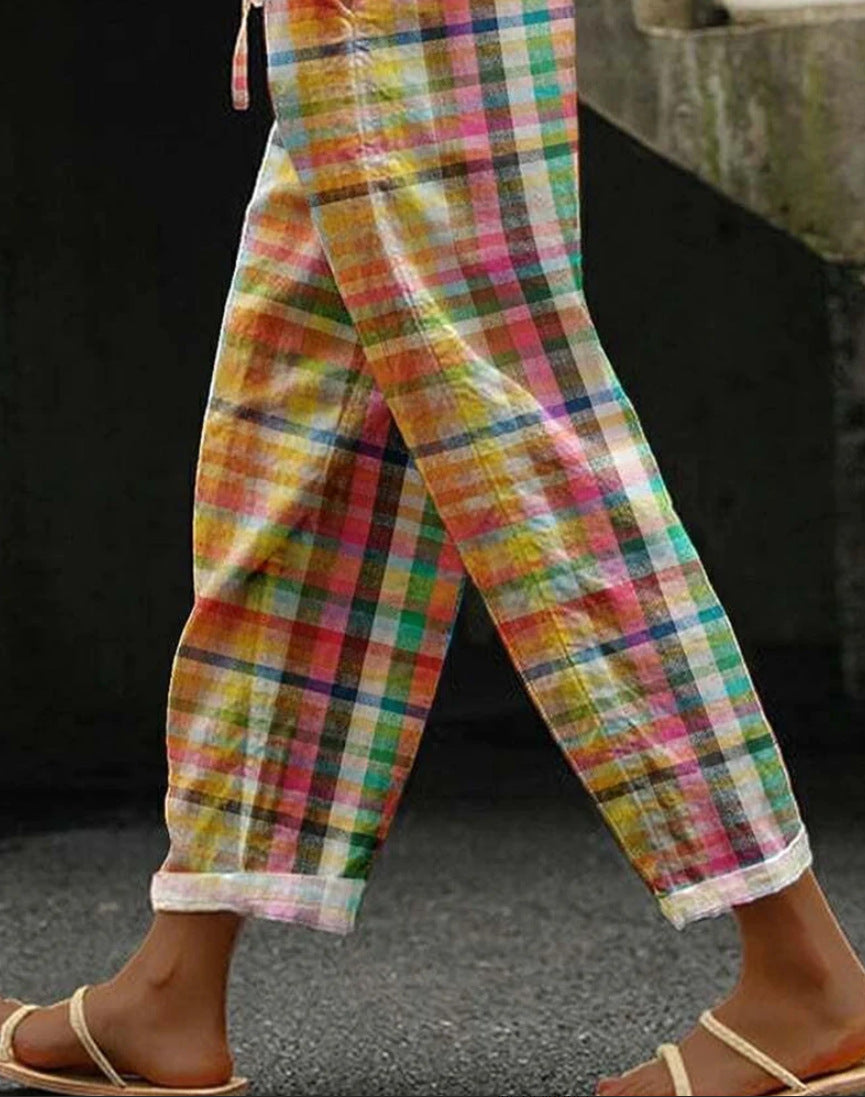 Bequeme Damen Leinenhose im Karo-Look mit Tunnelzug von berg-feldt