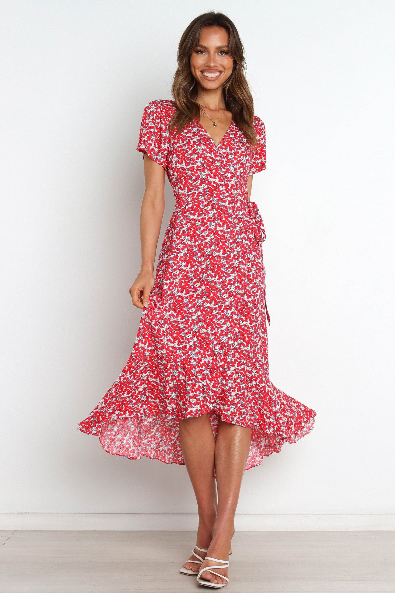 Wickelkleid für Damen, Midi-Länge, floral bedruckt von berg-feldt