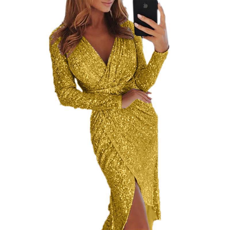 Wickelkleid für Damen mit Glitzer, hochgeschlossenem V-Ausschnitt und seitlichem Schlitz von berg-feldt