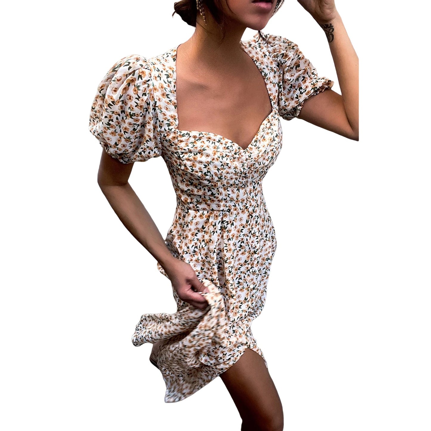 Robe midi Berg-feldt pour femme avec manches bouffantes et motif floral