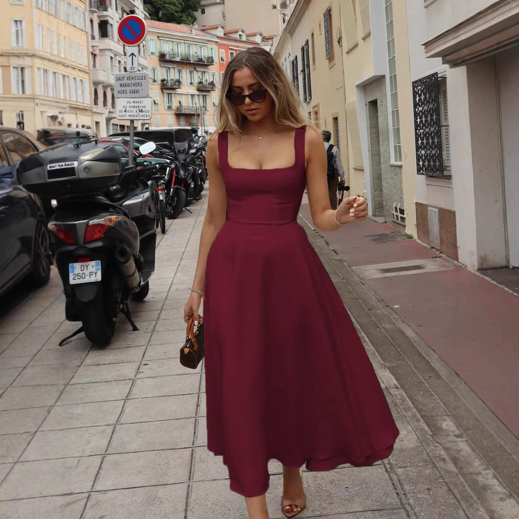 Damen robe longue élégante à la coupe trapèze de rêve et au col carré chic Berg-Feldt