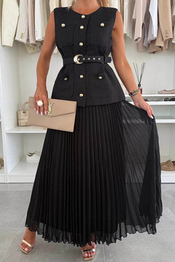 Berg-Feldt Damen Outfit: Maxirock mit Plissee und gesteppter Weste