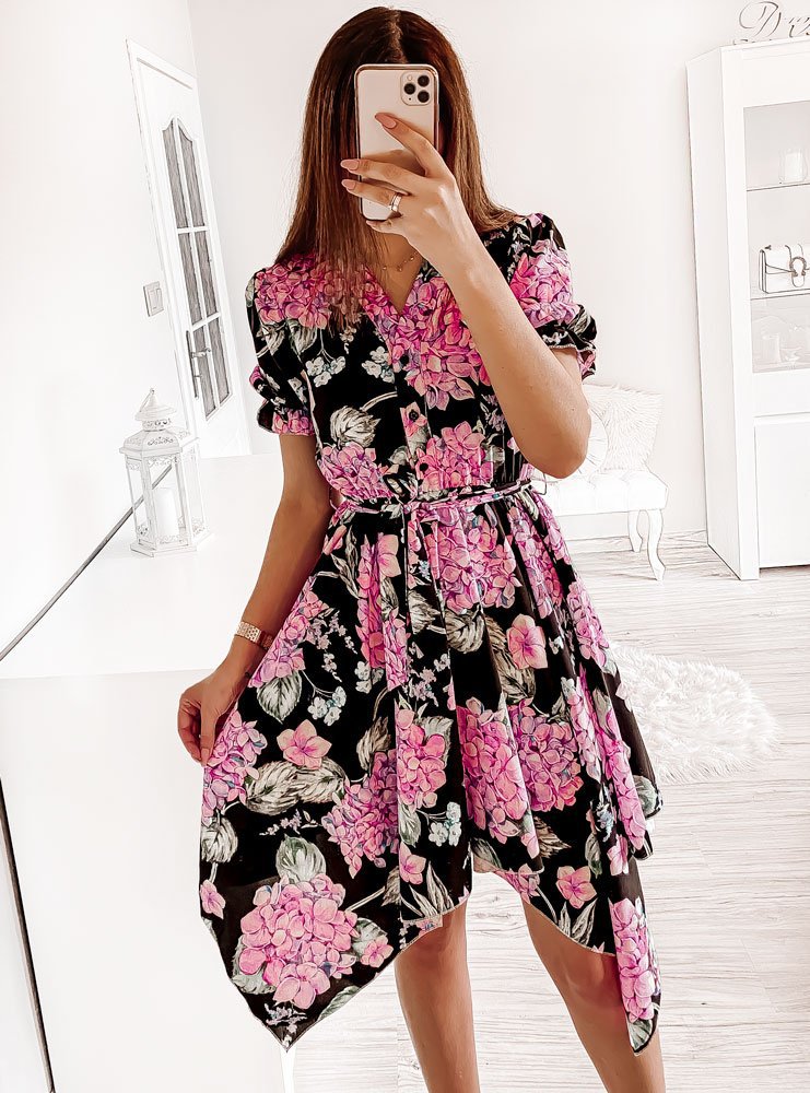 Wickelkleid für Damen mit Puffärmeln, Blumenmuster und asymmetrischem Saum (berg-feldt)