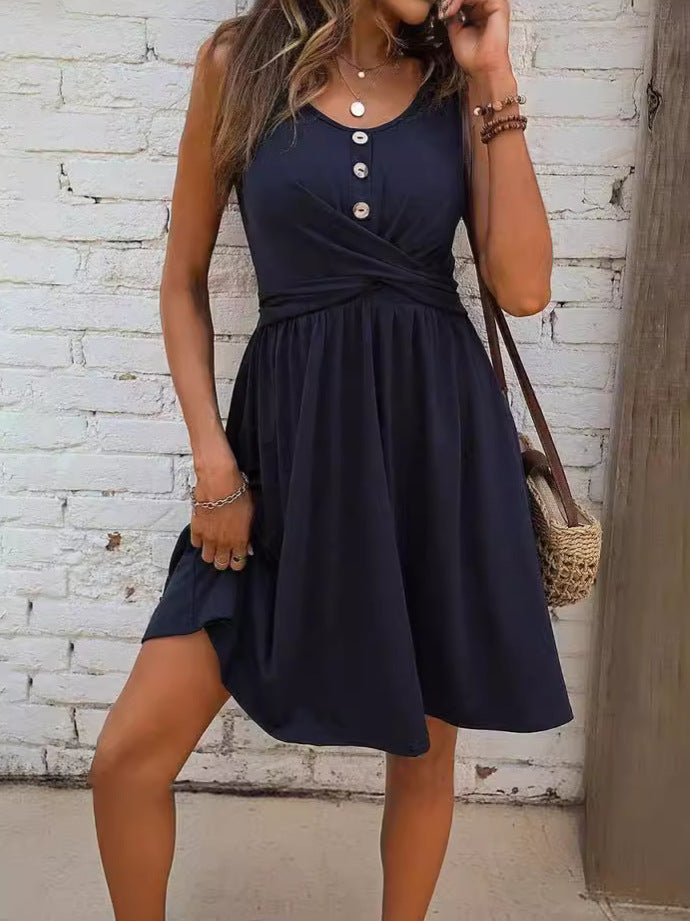 A-Linien Damenkleid mit verdrehter Taille und Knöpfen von berg-feldt