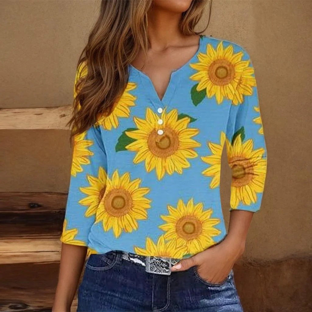 Women's Sunflower Print Button-Front Blouse berg-feldt
