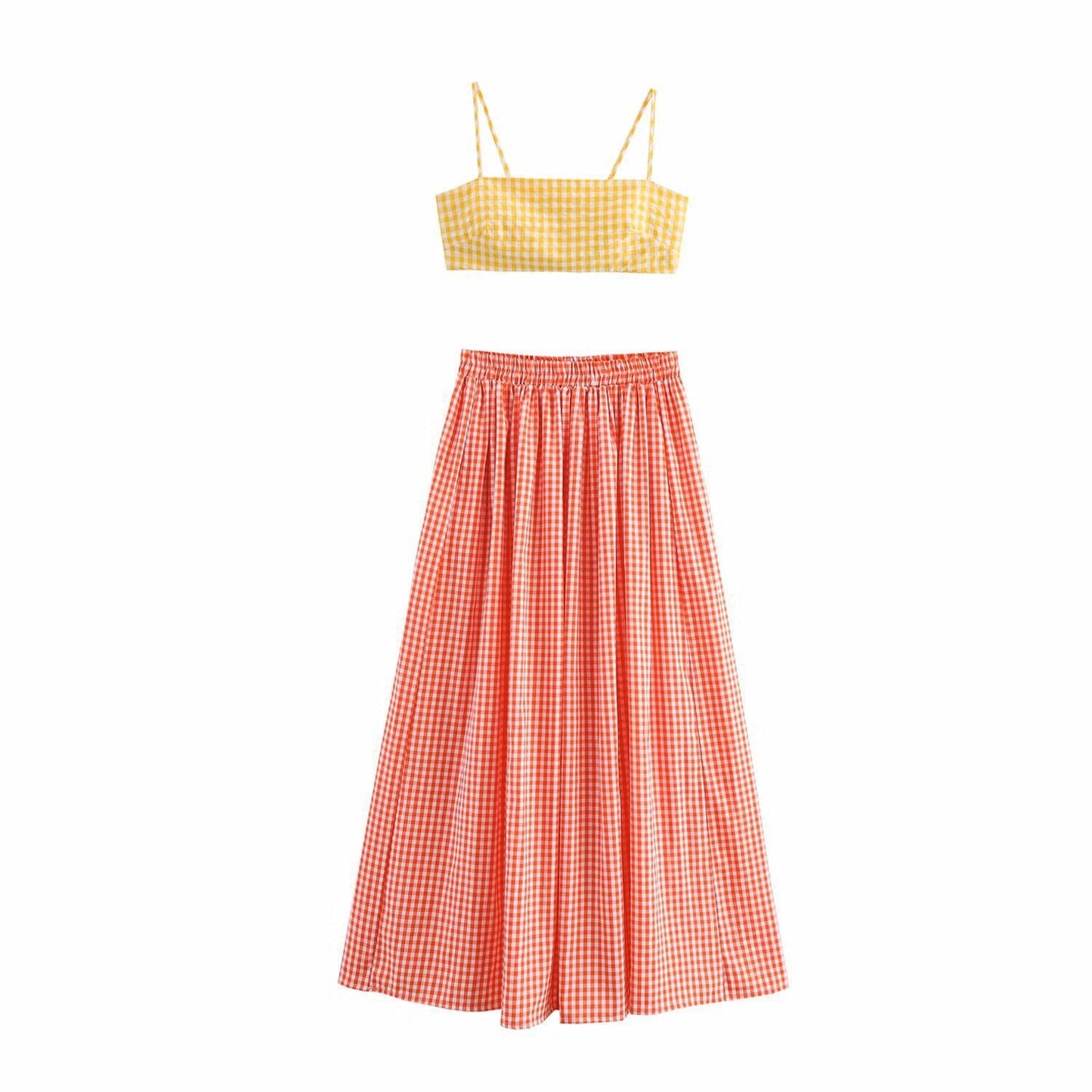 Women's Gingham Cropped Top and Maxi Skirt Set by berg-feldt