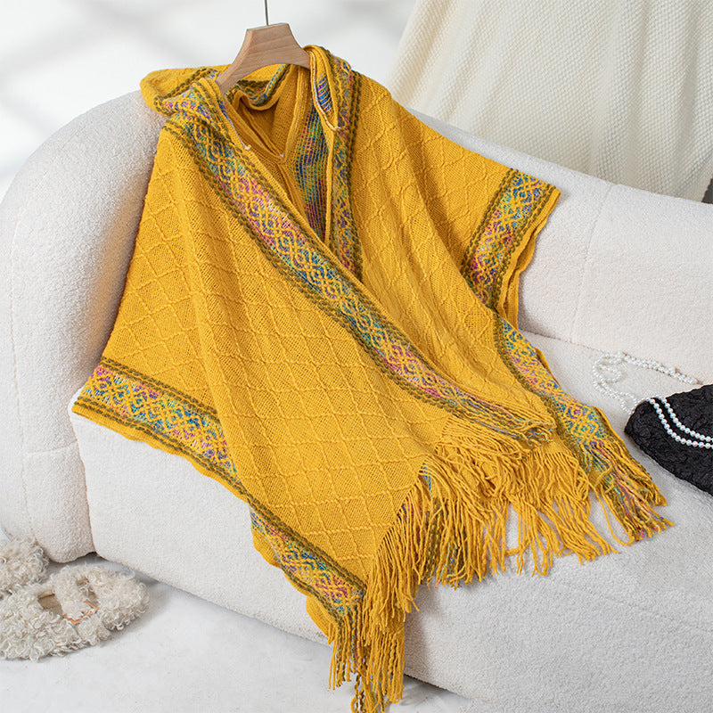Poncho élégant pour femme avec motif structuré de qualité supérieure et franges Berg-Feldt