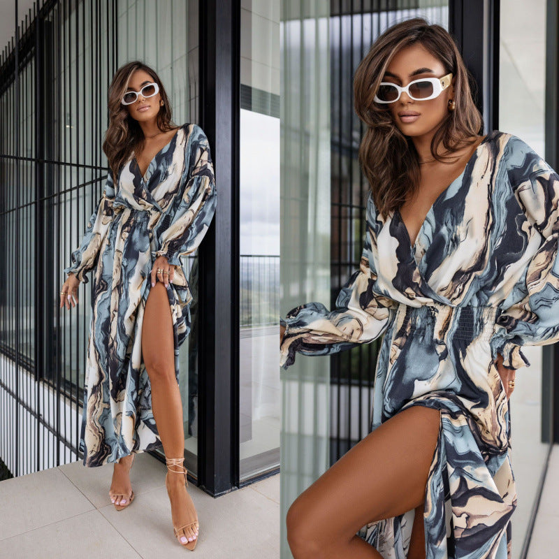 Robe longue Berg-feldt pour femmes avec imprimé abstrait et manches longues