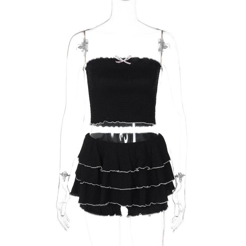 Berg-Feldt Damen Crop-Top und Rüschenshorts Set