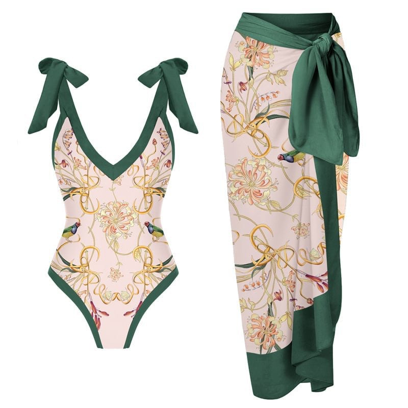 Wickelrock-Monokini für Damen mit Blumenmuster und Raffung von berg-feldt