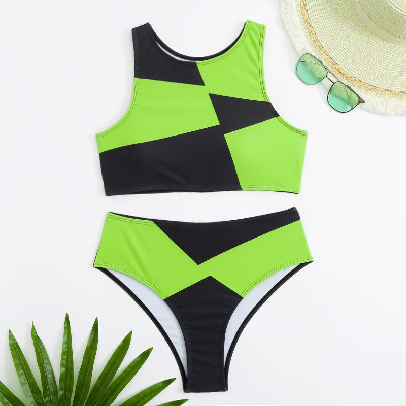 Haut de bikini sportif taille haute à motif géométrique pour femme par berg-feldt