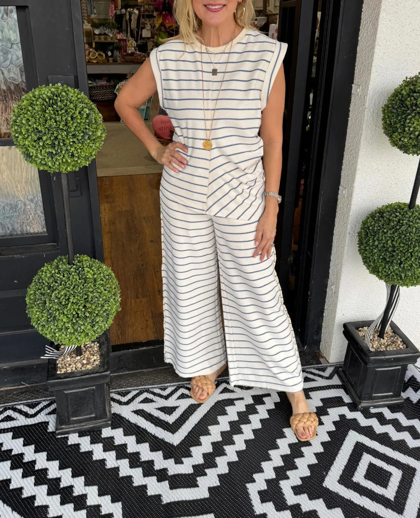 Ärmelloser, weitbeiniger Damen-Jumpsuit mit Streifen von berg-feldt