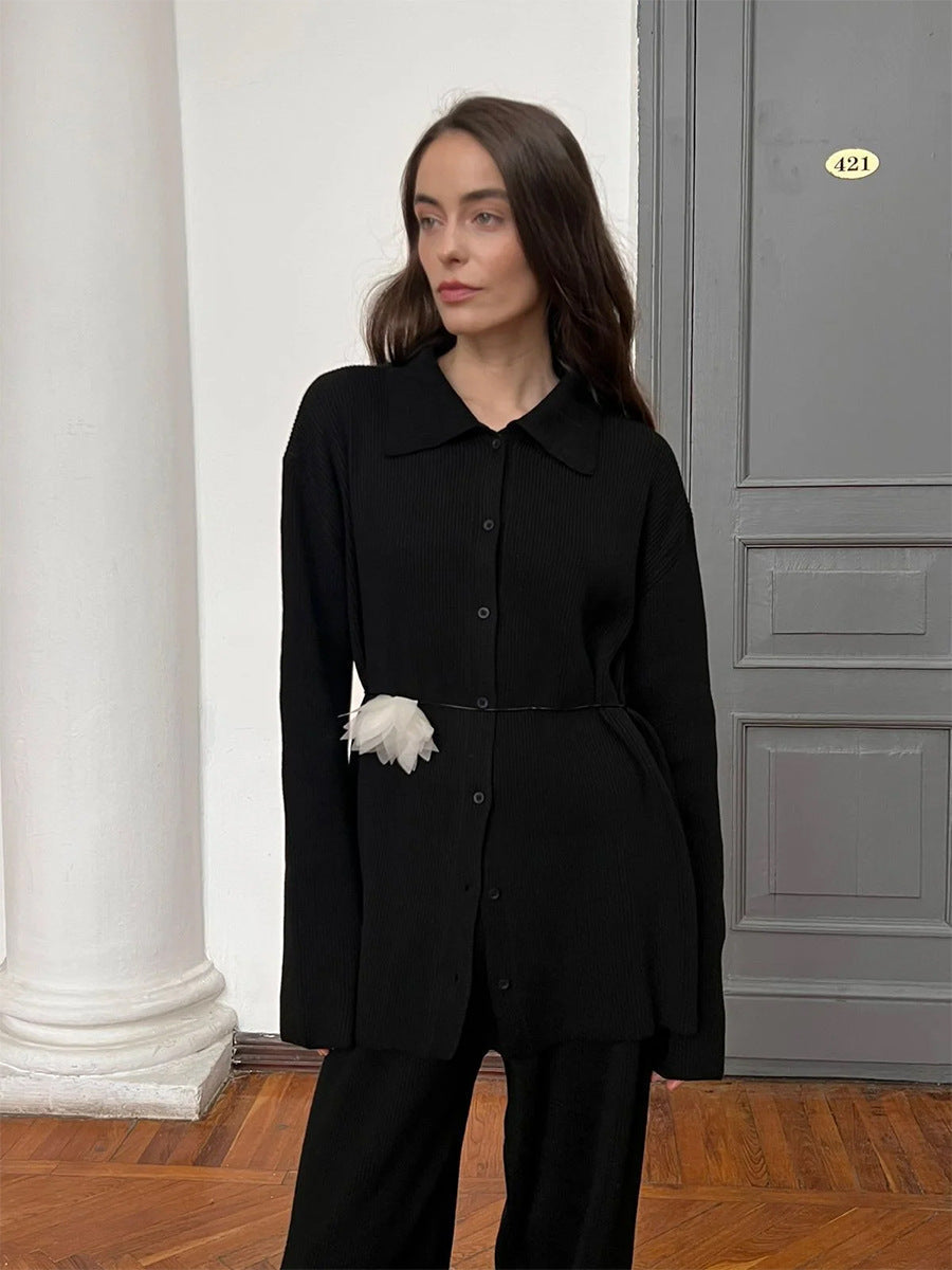 Berg-Feldt | Einreihige Gerippte Strickjacke und Lockere Hosen Satz