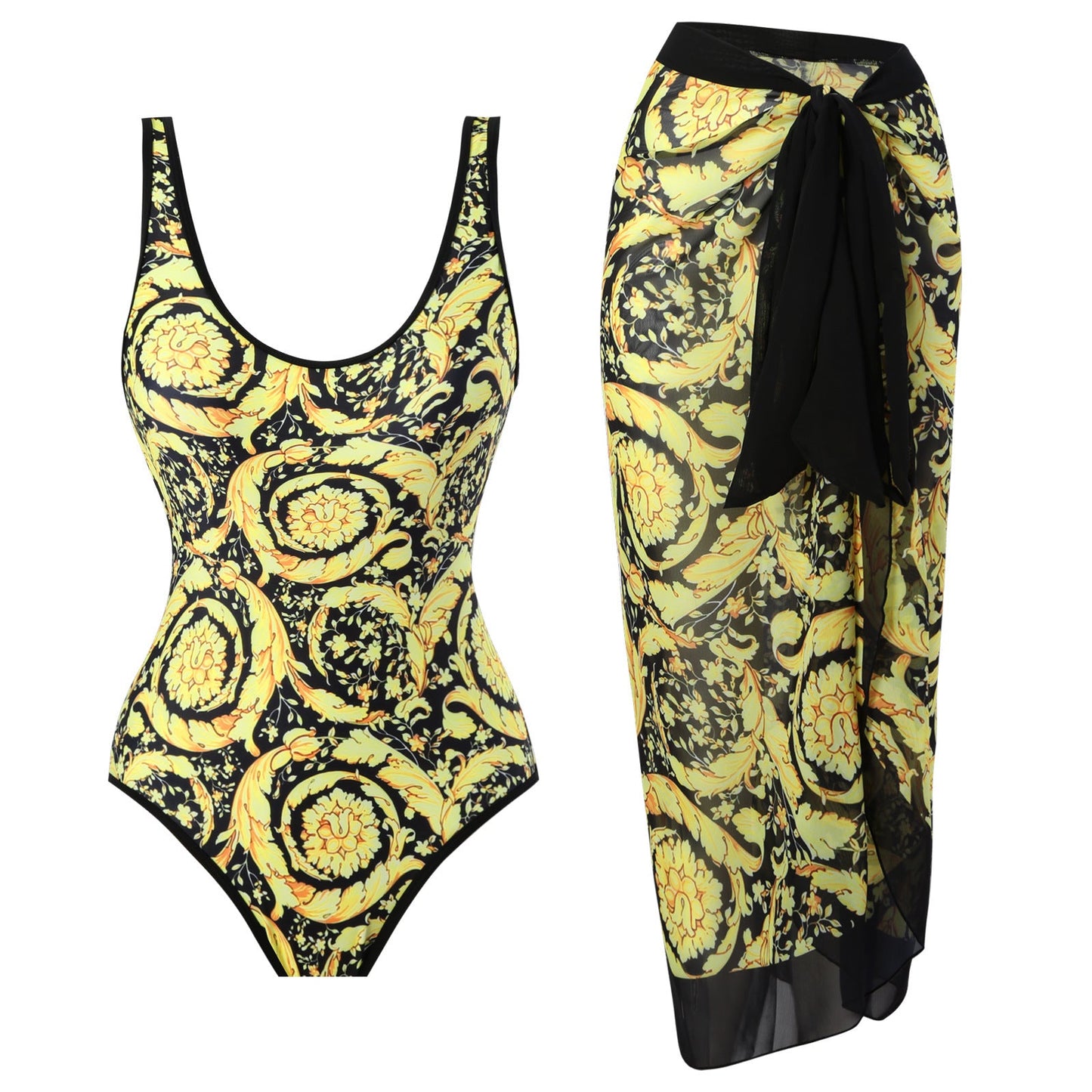 Eleganter Damen Badeanzug mit Wickelrock und Blumenmuster von berg-feldt