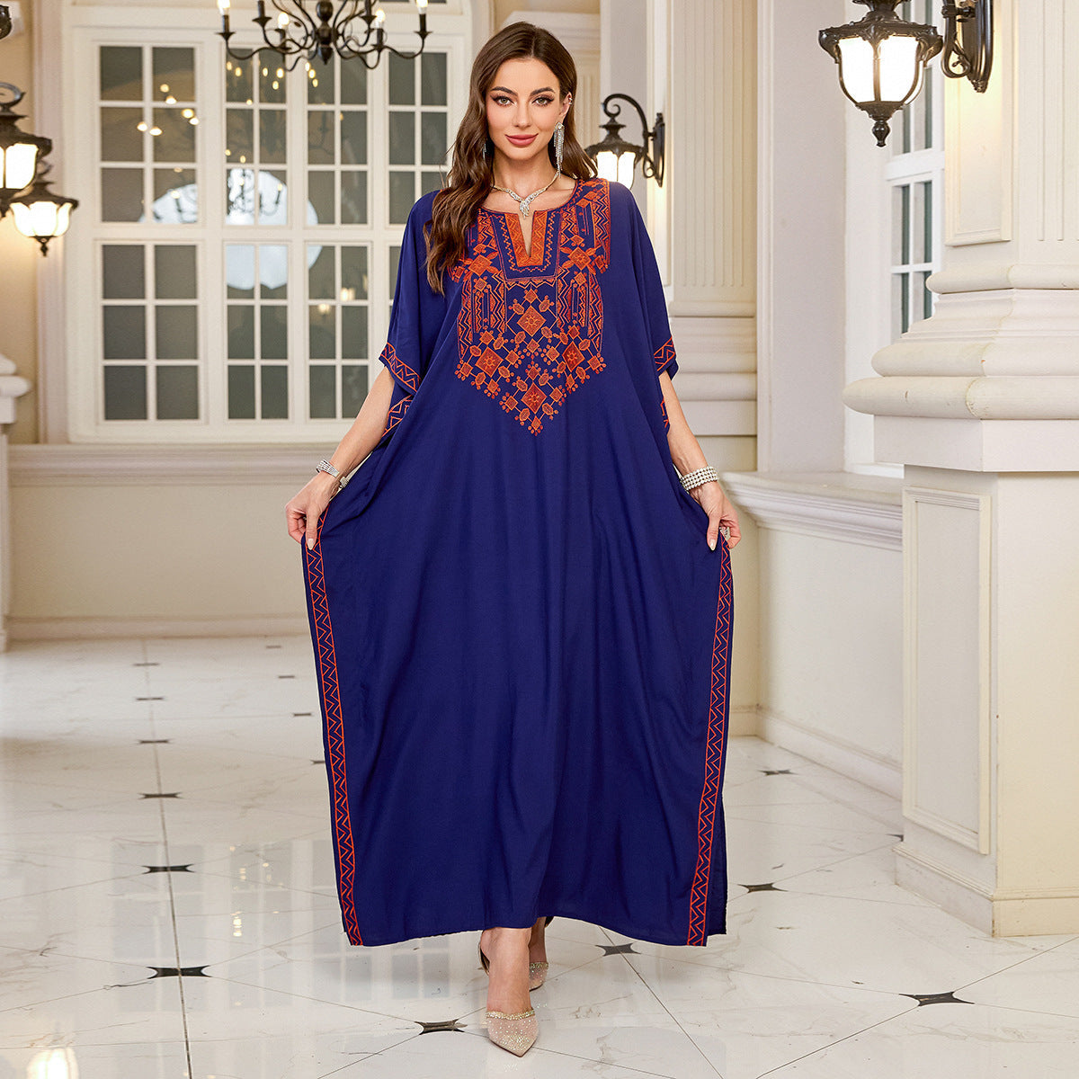 Berg-Feldt Damen Kaftan mit Stickerei und Taschen