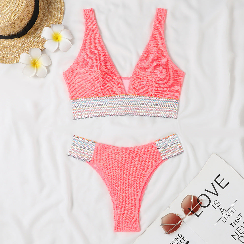 Women's Textured Ribbed Bikini Set with Colorful Striped Accents by berg-feldt