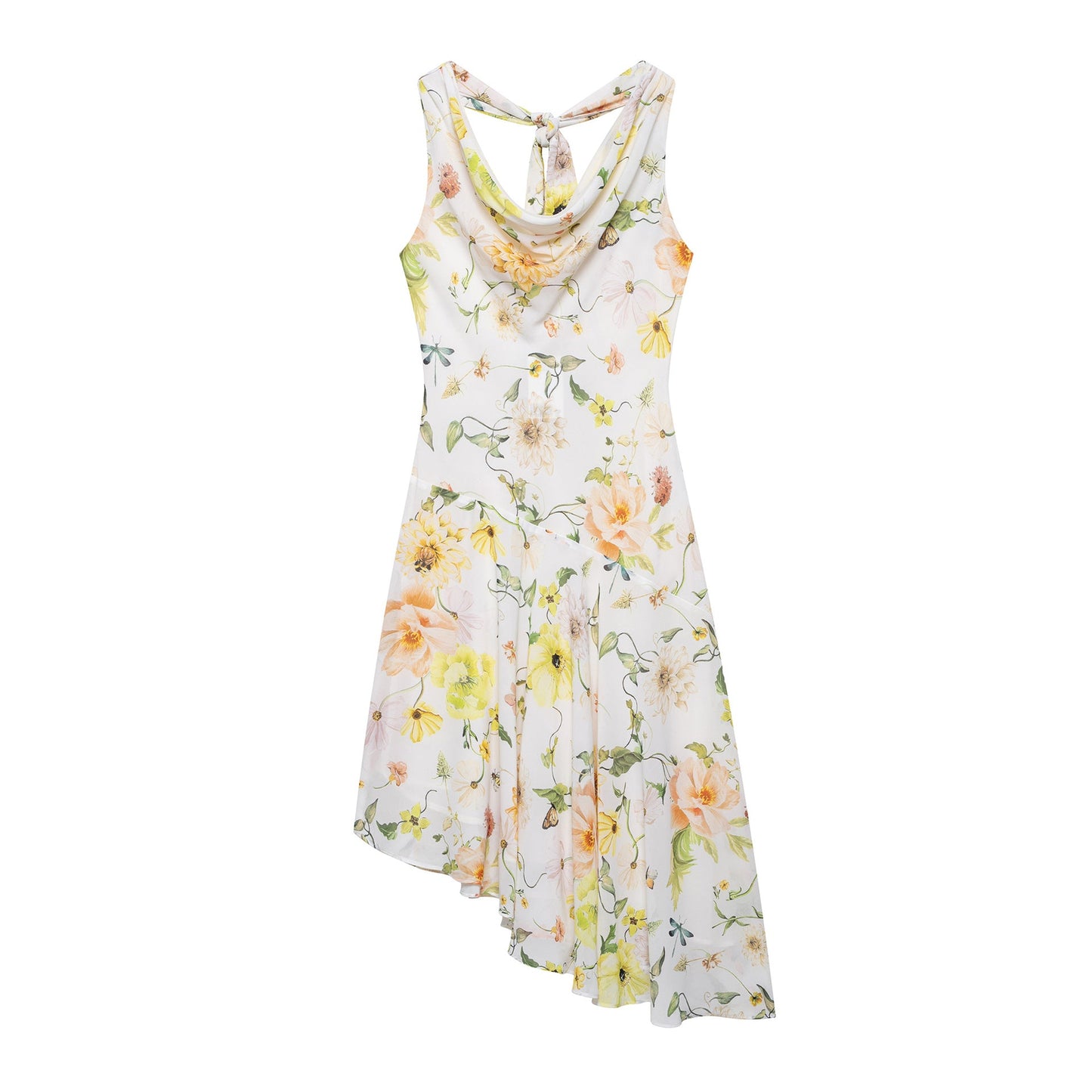 Asymmetrical Floral Cowl Neck Dress by berg-feldt for Women