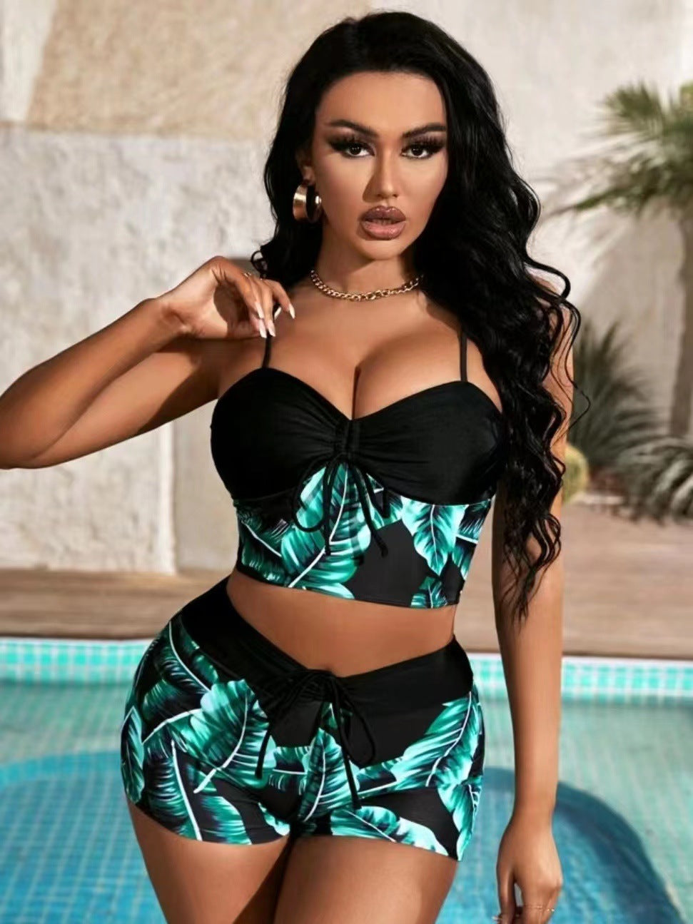 Women's Cropped Drawstring Top and Swim Shorts Set by berg-feldt