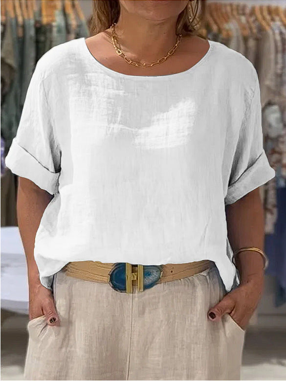 Chemisier en lin élégant pour femme avec manches enveloppantes et col rond de berg-feldt