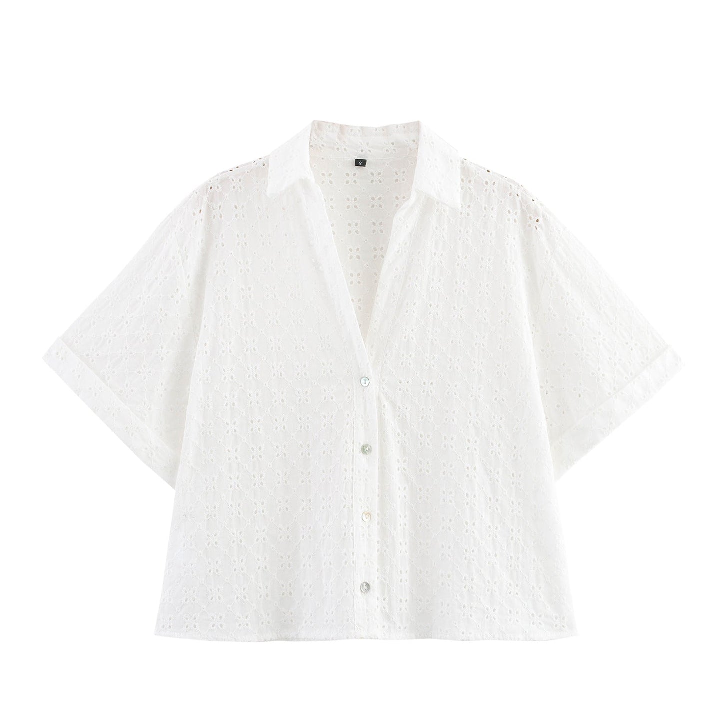 Women's Short-Sleeve Eyelet Button-Up Blouse berg-feldt
