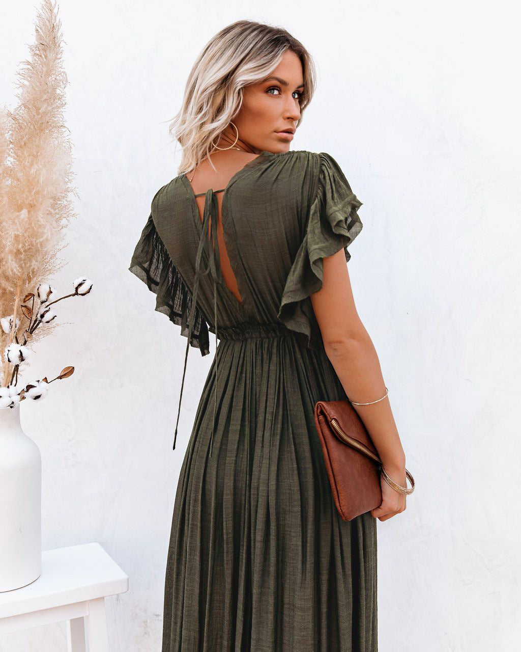 Robe longue bohème à manches volantées et détails boutonnés par berg-feldt