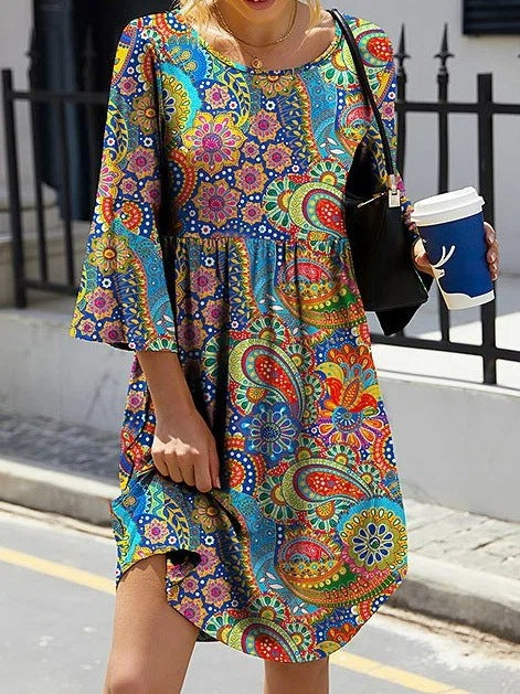 Robe trapèze décontractée pour femme avec manches cloche et motif floral, de berg-feldt