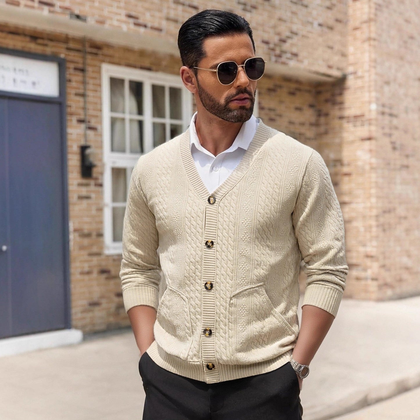 Herren Modischer Strickcardigan mit praktischen Taschen und einzigartiger Textur Berg-Feldt